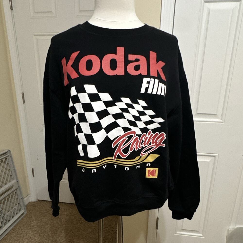 Kodak Film Women’s XL Black Fleece Crewneck Pullover Sweatshirt Racing Graphic
